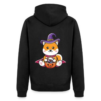 Halloween Hund Kürbis - Unisex Premium Bio Zip Hoodie - Schwarz - Hinten - Nico (187cm)