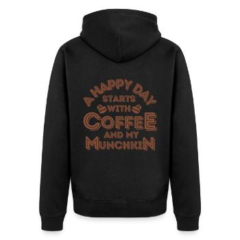 Munchkin Katze Kaffee Cafe - Unisex Premium Bio Zip Hoodie - Schwarz - Hinten - Nico (187cm)