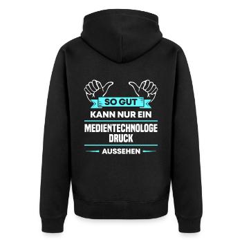 Medientechnologe Druck Design für stolze Profis - Unisex Premium Bio Zip Hoodie - Schwarz - Hinten - Nico (187cm)