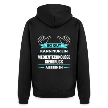 Medientechnologe Siebdruck Design für stolze Profi - Unisex Premium Bio Zip Hoodie - Schwarz - Hinten - Nico (187cm)