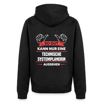 Technische Systemplanerin Design für Handwerker - Unisex Premium Bio Zip Hoodie - Schwarz - Hinten - Nico (187cm)