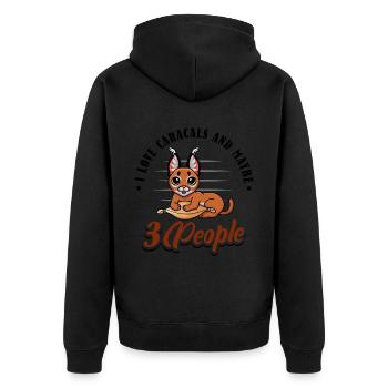 I love Caracals and maybe 3 people - Unisex Premium Bio Zip Hoodie - Schwarz - Hinten - Nico (187cm)