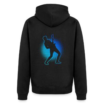 E-gitarre classical guitar Damen electronic guitar - Unisex Premium Bio Zip Hoodie - Schwarz - Hinten - Nico (187cm)