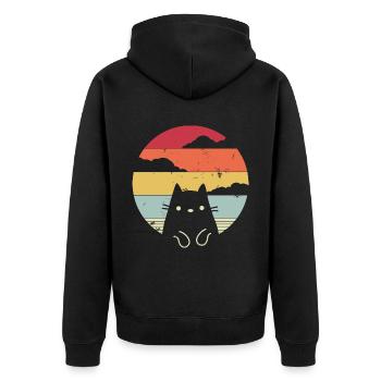 Katzenbesitzer, Katzenhalter, Vintage Retro Gesche - Unisex Premium Bio Zip Hoodie - Schwarz - Hinten - Nico (187cm)