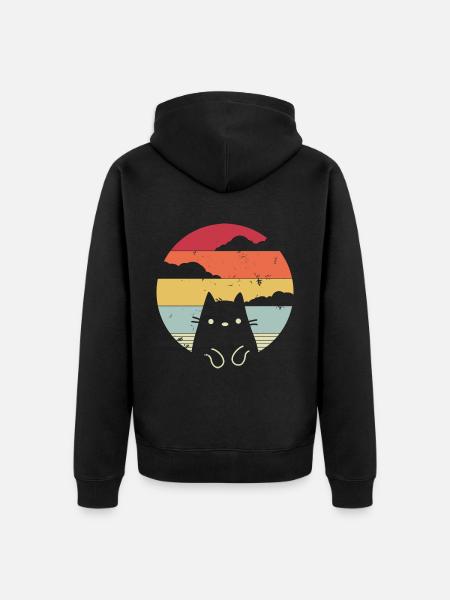 Lustige Katze im Retro-Stil - Unisex Premium Bio Zip Hoodie - Schwarz