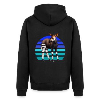 Süßes Okapi - Unisex Premium Bio Zip Hoodie - Schwarz - Hinten - Nico (187cm)