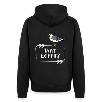 Wat löppt Möwe norddeutsch Schriftzug lustig - Unisex Premium Bio Zip Hoodie - Schwarz - Hinten - Nico (187cm)