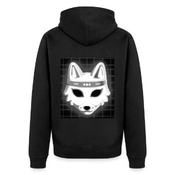 Kitsun Vaporwave Japanische Kami Vaporwave Kitsune - Unisex Premium Bio Zip Hoodie - Schwarz - Hinten - Nico (187cm)