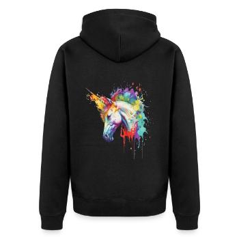 Einhorn Magie Fantasie Fabel Bunt Farben Kunst - Unisex Premium Bio Zip Hoodie - Schwarz - Hinten - Nico (187cm)