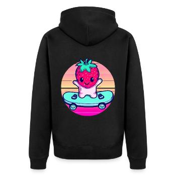 Strawberry skateboard in sunset - Unisex Premium Organic Zip Hoodie - black - Back - Nico (187cm)