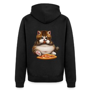 Pizza Liebhaber Katze - Unisex Premium Bio Zip Hoodie - Schwarz - Hinten - Nico (187cm)