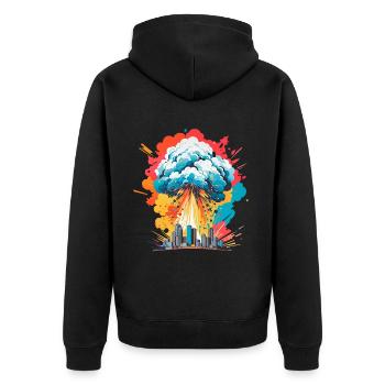 Nukleare Explosion Pilzwolke - Unisex Premium Bio Zip Hoodie - Schwarz - Hinten - Nico (187cm)