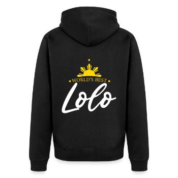Opa Lolo Design für stolze Pinoys - Unisex Premium Bio Zip Hoodie - Schwarz - Hinten - Nico (187cm)
