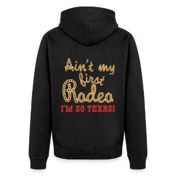 Nicht mein erstes Rodeo-Design für stolze Texaner - Unisex Premium Bio Zip Hoodie - Schwarz - Hinten - Nico (187cm)