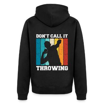 Kugelstoßen - Unisex Premium Bio Zip Hoodie - Schwarz - Hinten - Nico (187cm)