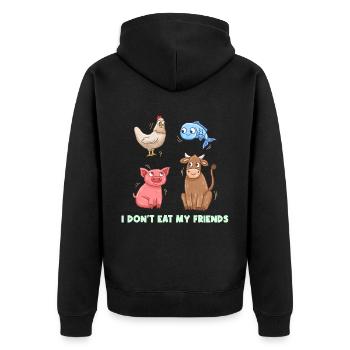 Fisch Huhn Schwein Freunde Design für Veganer - Unisex Premium Bio Zip Hoodie - Schwarz - Hinten - Nico (187cm)