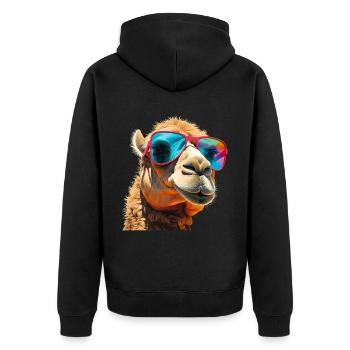 Kamel - Unisex Premium Bio Zip Hoodie - Schwarz - Hinten - Nico (187cm)