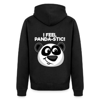 Lustiger Pandabär Panda I Feel Panda-stic - Unisex Premium Bio Zip Hoodie - Schwarz - Hinten - Nico (187cm)