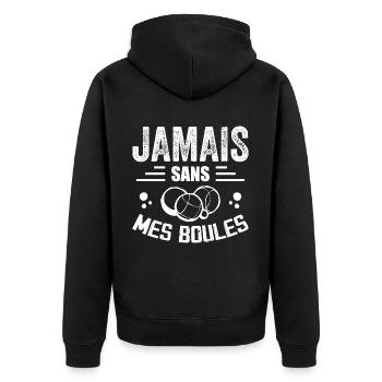 Nie ohne meine Eier - Petanque Geschenk - Unisex Premium Bio Zip Hoodie - Schwarz - Hinten - Nico (187cm)