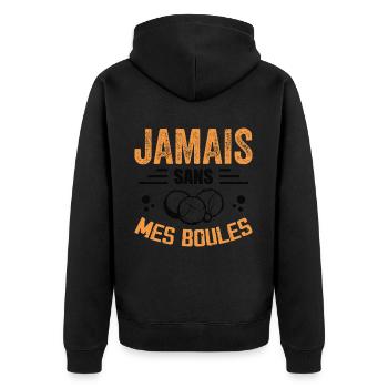 Nie ohne meine Eier - Petanque Geschenk - Unisex Premium Bio Zip Hoodie - Schwarz - Hinten - Nico (187cm)