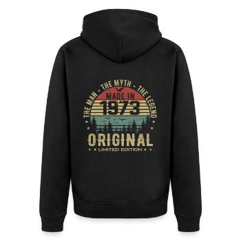 Original 1973 Retro 1973 Geburtstagsgeschenk 1973 - Unisex Premium Bio Zip Hoodie - Schwarz - Hinten - Nico (187cm)