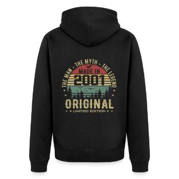 Original 2001 Retro 2001 Geburtstagsgeschenk 2001 - Unisex Premium Bio Zip Hoodie - Schwarz - Hinten - Nico (187cm)