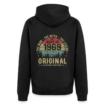 Original 1969 Retro 1969 Geburtstagsgeschenk 1969 - Unisex Premium Bio Zip Hoodie - Schwarz - Hinten - Nico (187cm)