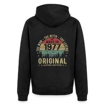 Original 1977 Retro 1977 Anniversary Gift 1977 - Unisex Premium Organic Zip Hoodie - black - Back - Nico (187cm)