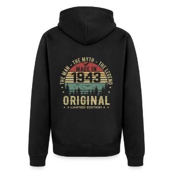 Original 1943 Retro 1943 Geburtstagsgeschenk 1943 - Unisex Premium Bio Zip Hoodie - Schwarz - Hinten - Nico (187cm)