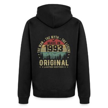 Original 1993 Retro 1993 Jubiläumsgeschenk 1993 - Unisex Premium Bio Zip Hoodie - Schwarz - Hinten - Nico (187cm)