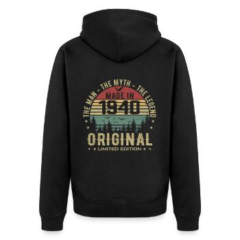 Original 1940er Jahre Retro 1940er Jahre 1940er Jahre Geburtstagsgeschenk - Unisex Premium Bio Zip Hoodie - Schwarz - Hinten - Nico (187cm)