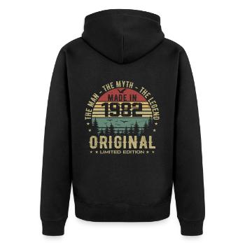 Original 1982 Retro 1982 Jubiläumsgeschenk 1982 - Unisex Premium Bio Zip Hoodie - Schwarz - Hinten - Nico (187cm)