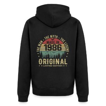 Original 1986 Retro 1986 Geburtstagsgeschenk 1986 - Unisex Premium Bio Zip Hoodie - Schwarz - Hinten - Nico (187cm)