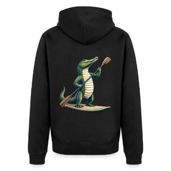 Crocodile on stand-up paddle - Unisex Premium Organic Zip Hoodie - black - Back - Nico (187cm)