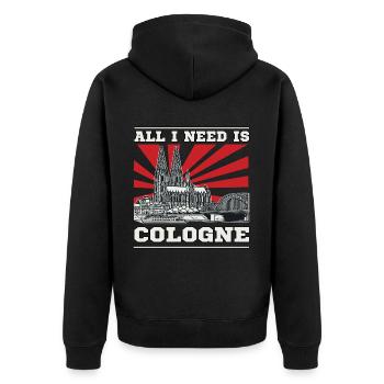 All I Need is Cologne Design – Kölner, Kölnerin - Unisex Premium Bio Zip Hoodie - Schwarz - Hinten - Nico (187cm)