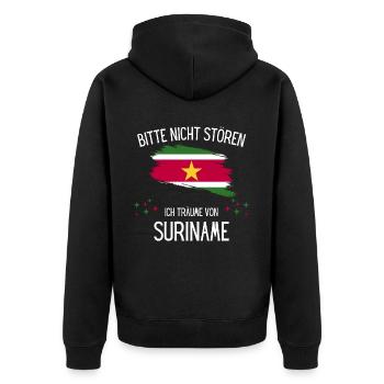 Bitte Nicht Stören Ich Träume Von Suriname - Unisex Premium Bio Zip Hoodie - Schwarz - Hinten - Nico (187cm)