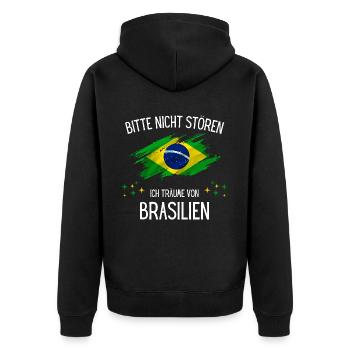 Bitte nicht stören ich träume von Brasilien - Unisex Premium Bio Zip Hoodie - Schwarz - Hinten - Nico (187cm)