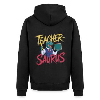 Teacher-saurus 13 - Unisex Premium Bio Zip Hoodie - Schwarz - Hinten - Nico (187cm)