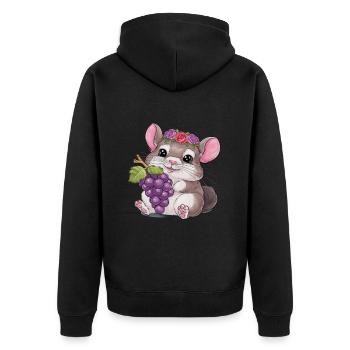 Kawaii chinchilla with red grapes and roses - Unisex Premium Organic Zip Hoodie - black - Back - Nico (187cm)