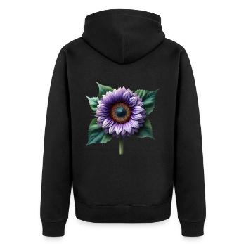 Sonnenblume violett Blumenranke Blume floral - Unisex Premium Bio Zip Hoodie - Schwarz - Hinten - Nico (187cm)