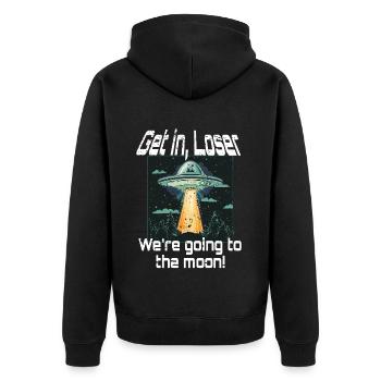 Bitcoin Get in Loser we're going to the moon UFO - Unisex Premium Organic Zip Hoodie - black - Back - Nico (187cm)