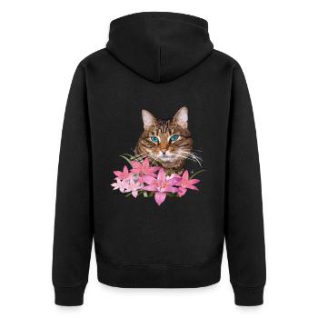 Katze - Unisex Premium Bio Zip Hoodie - Schwarz - Hinten - Nico (187cm)