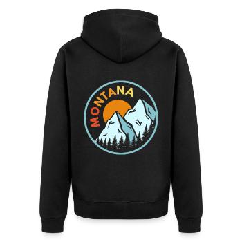 Sunset Montana Design für stolze Montaner - Unisex Premium Bio Zip Hoodie - Schwarz - Hinten - Nico (187cm)