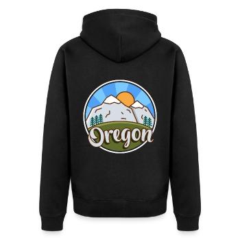 Oregon Nature Sunset Design für stolze Oregonianer - Unisex Premium Bio Zip Hoodie - Schwarz - Hinten - Nico (187cm)