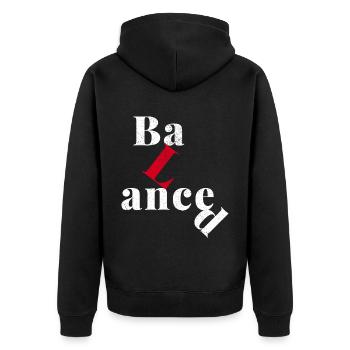 A Question Of Balance. - Unisex Premium Organic Zip Hoodie - black - Back - Nico (187cm)