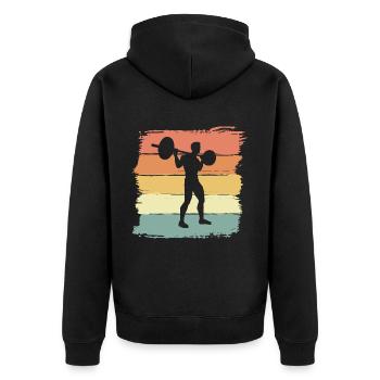 Kraftsport Fitness Gewichte heben retro vintage - Unisex Premium Bio Zip Hoodie - Schwarz - Hinten - Nico (187cm)