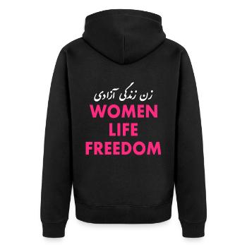 Women life freedom - Unisex Premium Bio Zip Hoodie - Schwarz - Hinten - Nico (187cm)