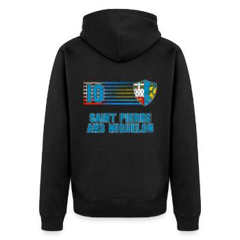 St. Pierre und Miquelon Fußball Mannschaft - Unisex Premium Bio Zip Hoodie - Schwarz - Hinten - Nico (187cm)