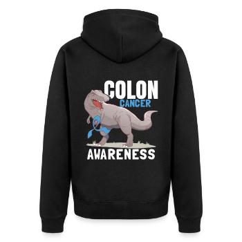 Darmkrebs Bewusstsein Kinder Dinosaurier - Unisex Premium Bio Zip Hoodie - Schwarz - Hinten - Nico (187cm)