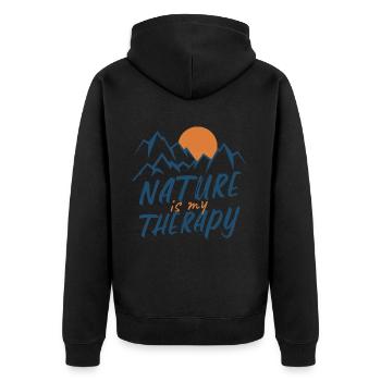 « La nature est ma thérapie » Mountain Peak Silhouette - Veste à capuche bio Premium Unisexe - noir - Dos - Nico (187cm)